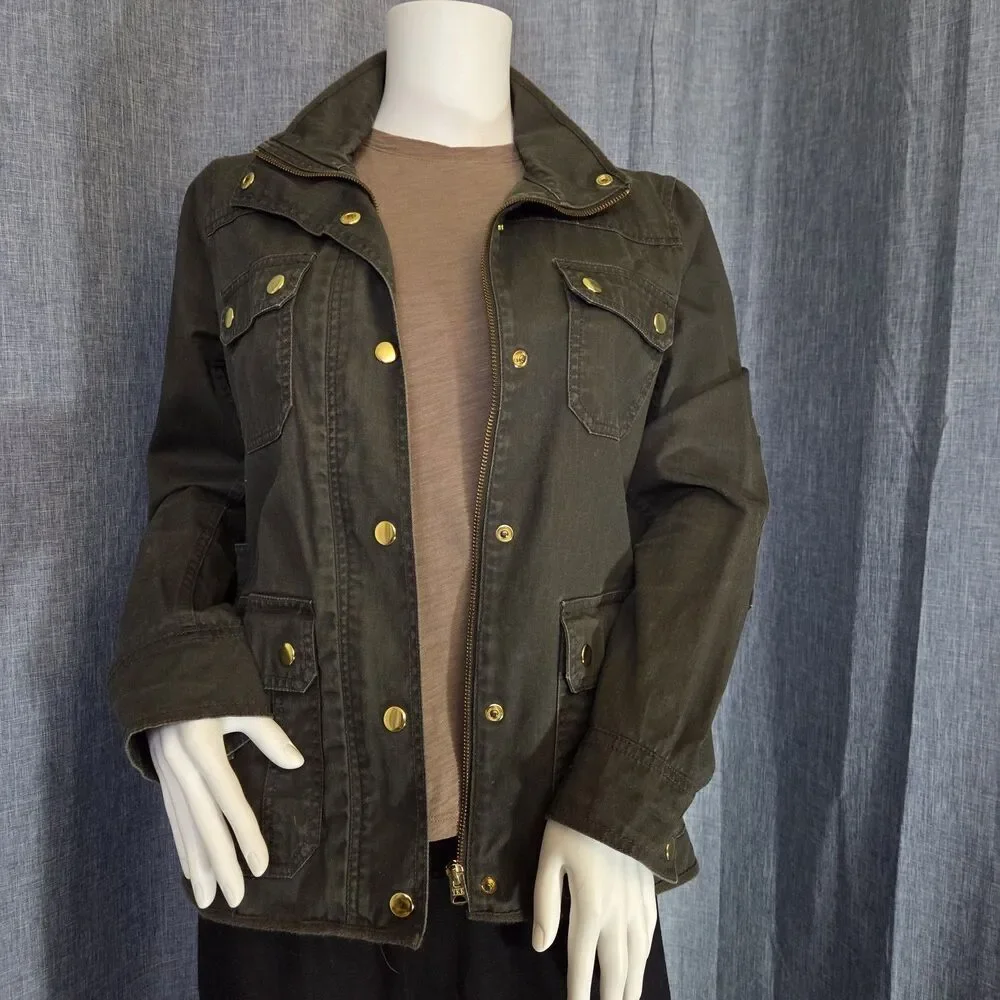 J. Crew Relaxed Boyfriend Field Jacket Lt Resin Coated Womens S Moss 27584